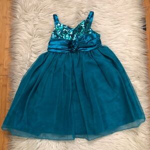 Princess Faith Holidays Teal Sequin Tulle Party Toddler Girl Kids Dress size 4T